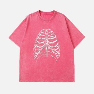 edgy skeleton print tee washed design youthful vibe 2186