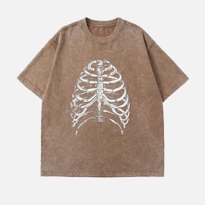 edgy skeleton print tee washed design youthful vibe 6293