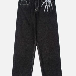 edgy skull embroidery jeans loose fit urban appeal 4520