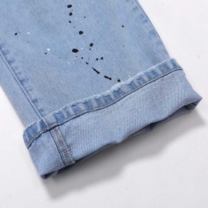 edgy splash ink jeans with distinctive hole detail 8593