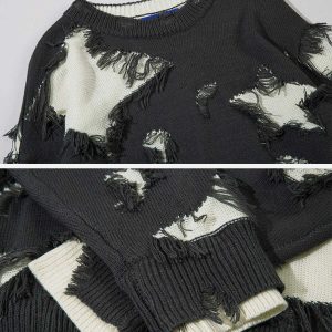 edgy star distressed sweater with fringe youthful appeal 4967