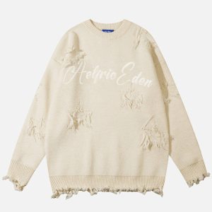 edgy star distressed sweater with fringe youthful appeal 8186