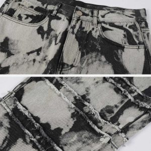 edgy tie dye jeans with frayed panels youthful appeal 4002