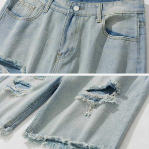 edgy washed denim shorts with distinct holes 2143