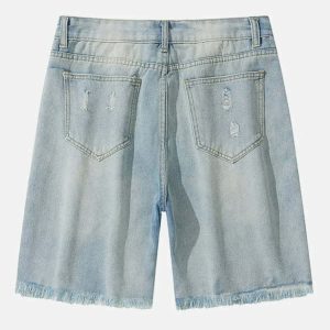 edgy washed denim shorts with distinct holes 4211