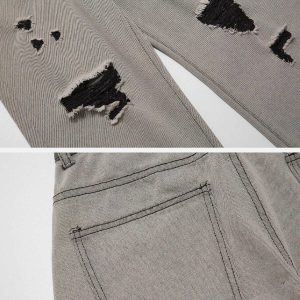 edgy washed jeans with unique hole design youthful appeal 3813