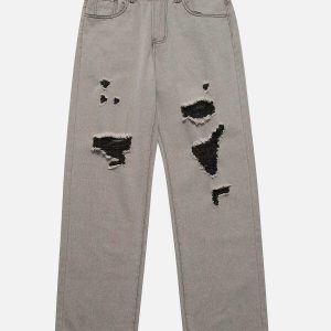 edgy washed jeans with unique hole design youthful appeal 5894