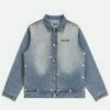 edgy washed rivet denim jacket   youthful urban appeal 6237