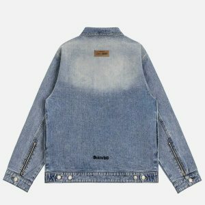 edgy washed rivet denim jacket   youthful urban appeal 6370