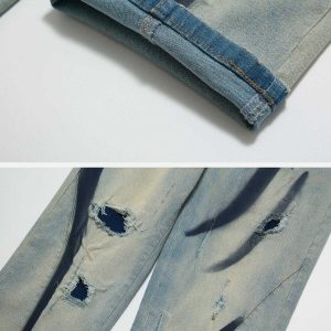 edgy waterwashed jeans with holes youthful streetwear appeal 3001