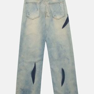 edgy waterwashed jeans with holes youthful streetwear appeal 8627