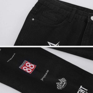 embroidered badge jeans sleek design & urban appeal 6331