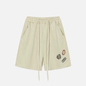 embroidered badge shorts urban streetwear 4776