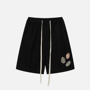 embroidered badge shorts urban streetwear 8357