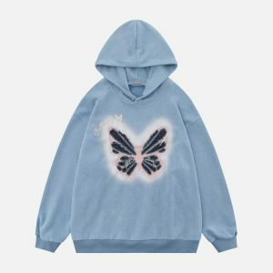 embroidered butterfly denim hoodie edgy & retro 3003