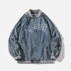 embroidered denim varsity jacket   chic urban classic 1435