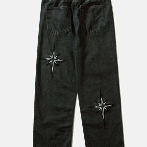 embroidered drawstring jeans sleek & youthful streetwear 1564