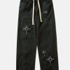 embroidered drawstring jeans sleek & youthful streetwear 5009