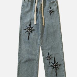 embroidered drawstring jeans sleek & youthful streetwear 7968