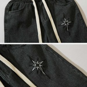 embroidered drawstring jeans sleek & youthful streetwear 8022