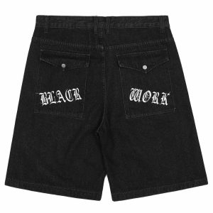 embroidered gothic shorts   chic alphabet design 7859