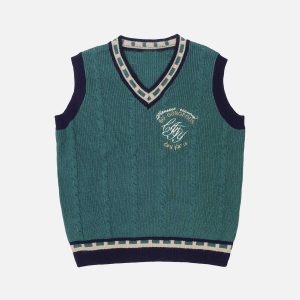 embroidered letter vest sweater youthful & chic design 8053