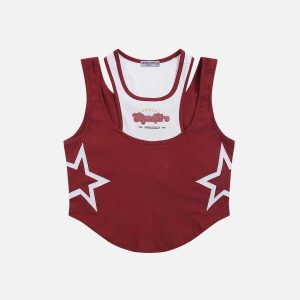 embroidered star tank top edgy & retro streetwear 2593