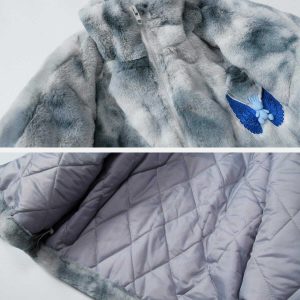 embroidered wings bunny tie dye sherpa coat iconic style 3005