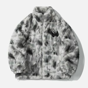 embroidered wings bunny tie dye sherpa coat iconic style 4613