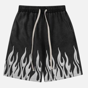 fire print shorts washed look youthful urban vibe 8818