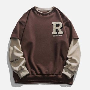 flocked letter sweatshirt iconic panel design 3039