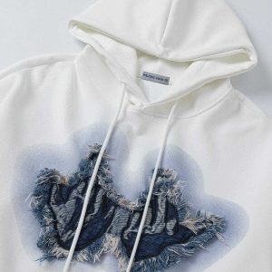 fringe applique hoodie   youthful & dynamic streetwear 3702