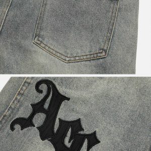 gothic alphabet jeans with embroidered patches edgy design 5171