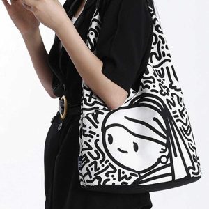 graffiti print canvas bag urban streetwear accessory 3143