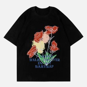 hand painted rose tee youthful & vibrant design 2656