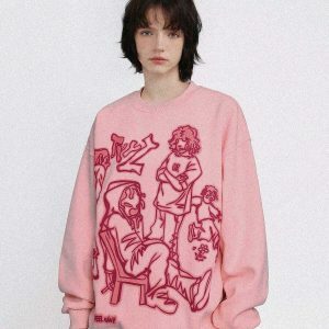 iconic cartoon print sweatshirt   youthful urban style 4992