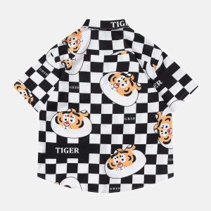 iconic cartoon tiger shirt short sleeve youthful style 2488