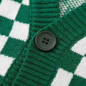 iconic checkerboard cardigan youthful & dynamic style 2573