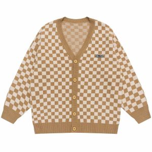 iconic checkerboard cardigan youthful & dynamic style 2715