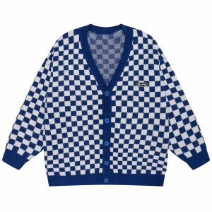 iconic checkerboard cardigan youthful & dynamic style 4557