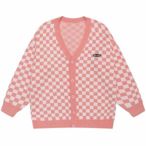 iconic checkerboard cardigan youthful & dynamic style 6308