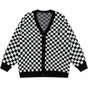 iconic checkerboard cardigan youthful & dynamic style 6802