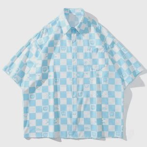 iconic checkerboard cartoon shirt youthful short sleeve design 1358