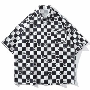 iconic checkerboard cartoon shirt youthful short sleeve design 2022