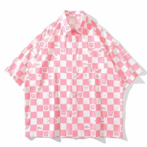 iconic checkerboard cartoon shirt youthful short sleeve design 2035