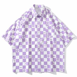 iconic checkerboard cartoon shirt youthful short sleeve design 4061