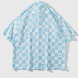 iconic checkerboard cartoon shirt youthful short sleeve design 8473