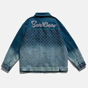 iconic checkerboard gradient jacket denim urban appeal 4817