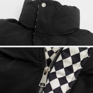 iconic checkerboard print coat   winter essential 4121