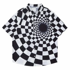 iconic checkerboard shirt with black hole design youthful edge 3391